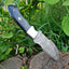 Handcrafted Damascus Steel Tracker Knife with Resin Handle - 10" Length, Leather Sheath Included - Korvel