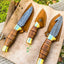 Wilderness Trio: Premium 3-Piece Hunting Knife Set with Damascus Steel Blades and Leather Roll - Korvel