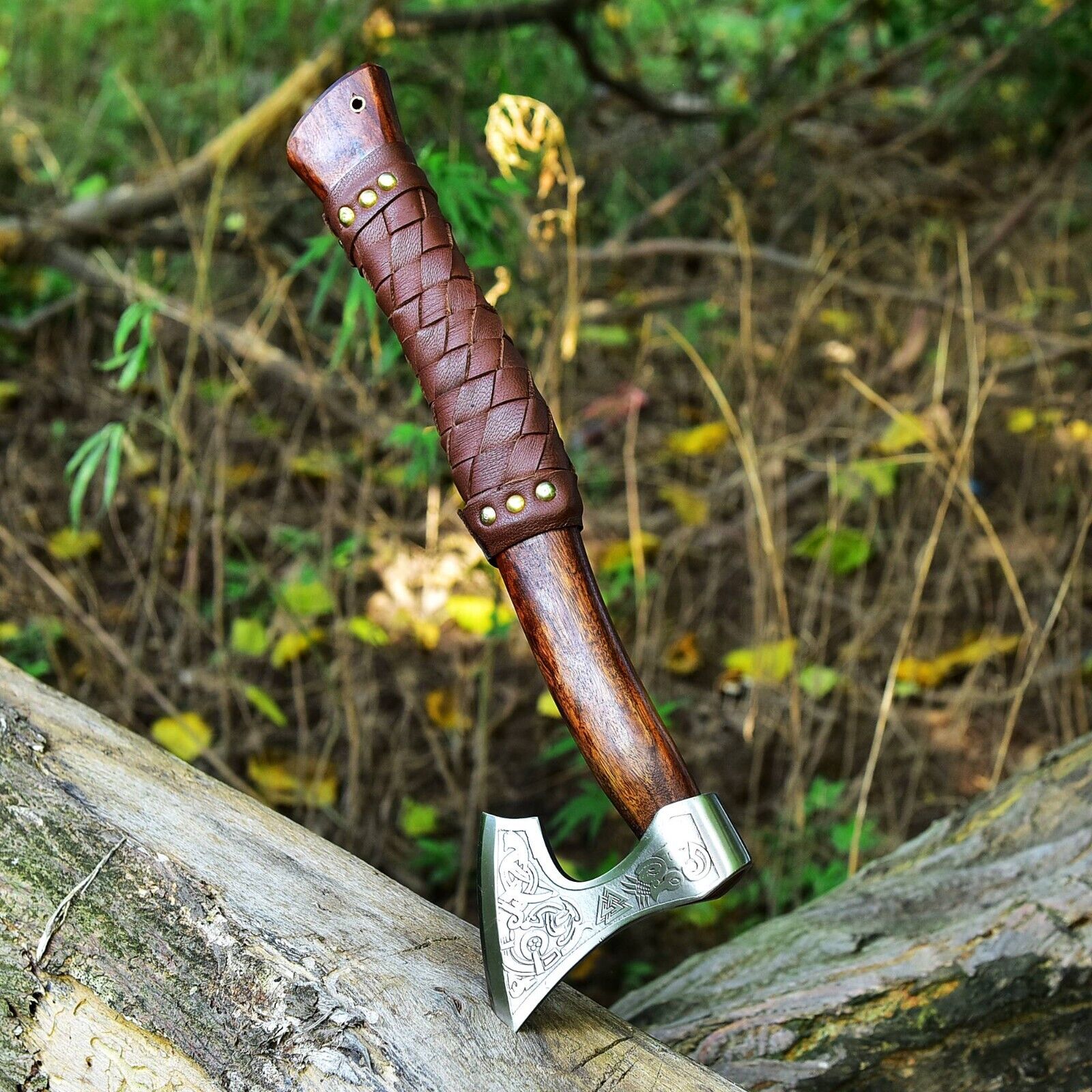 Artisan Crafted Viking Tomahawk Axe with Hand Engraving & Rosewood Handle by KBS Knives - Korvel
