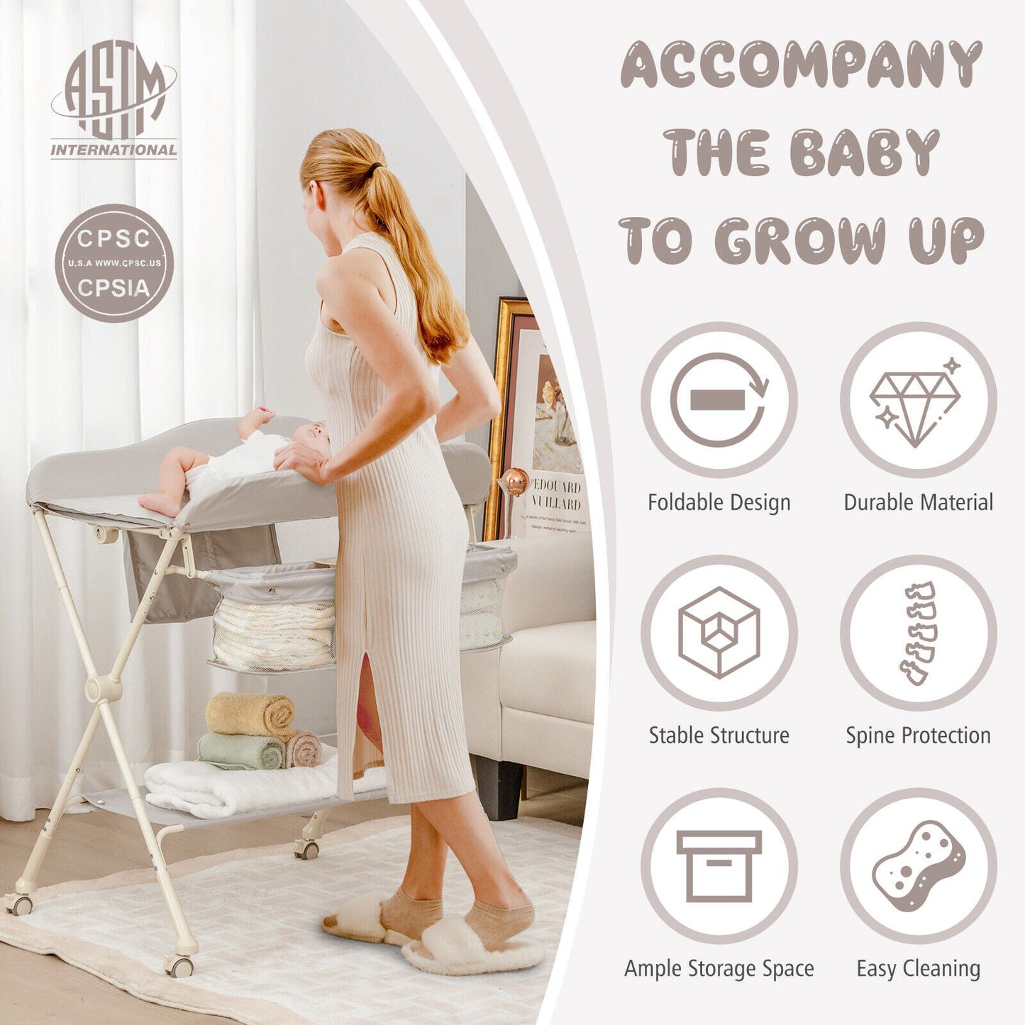 Premium Baby Diaper Changing Table with Water Basin - Gray