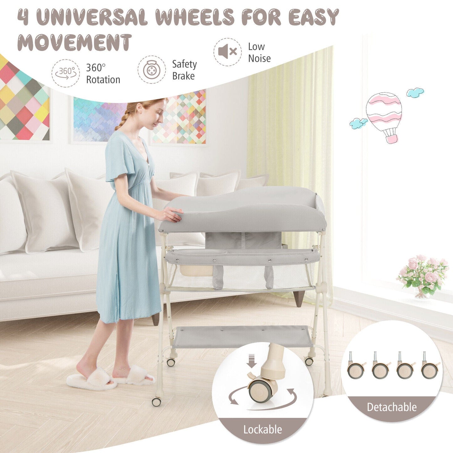 Premium Baby Diaper Changing Table with Water Basin - Gray