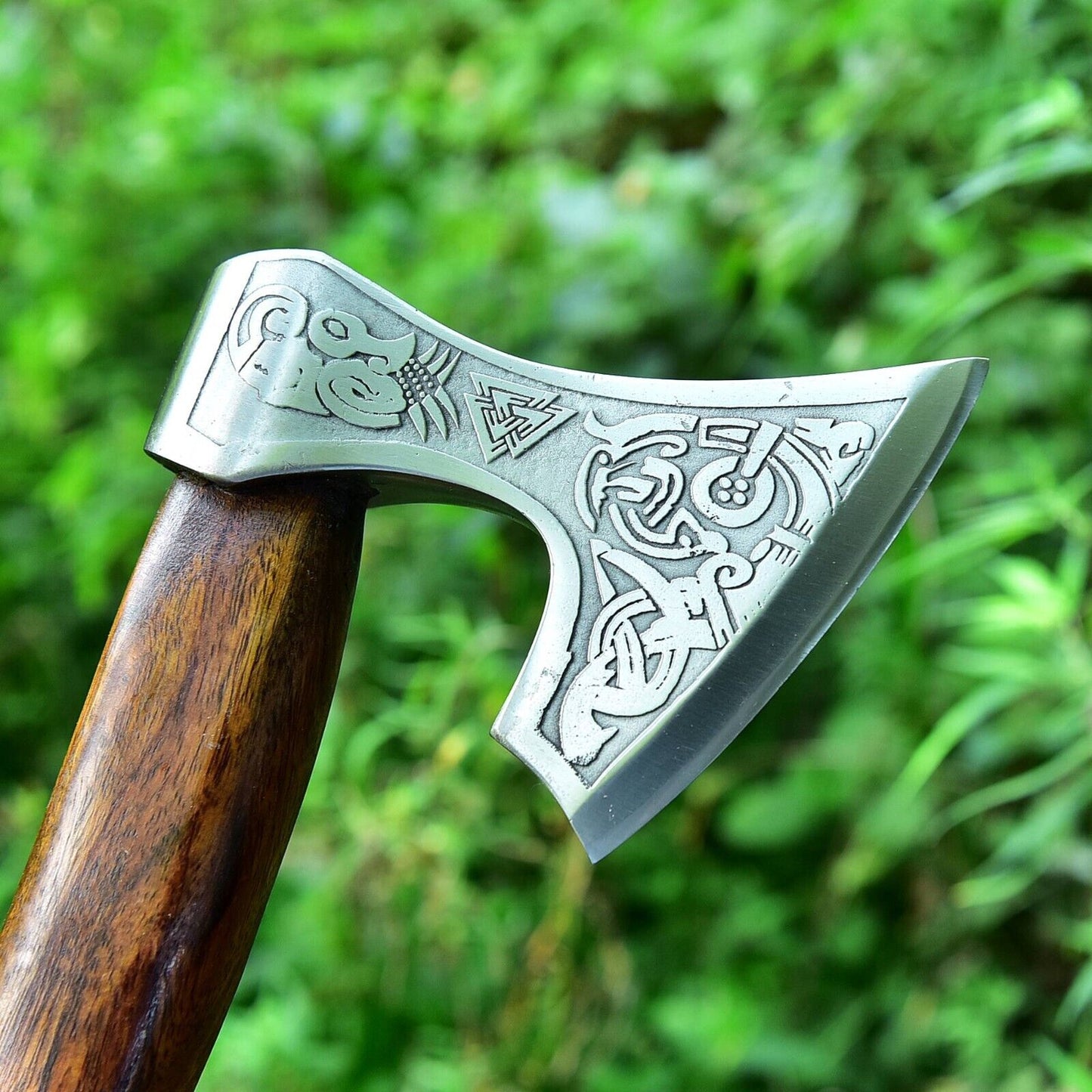 Artisan Crafted Viking Tomahawk Axe with Hand Engraving & Rosewood Handle by KBS Knives - Korvel