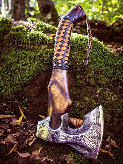Handcrafted Native American Tomahawk – Engraved 1095 Steel Blade & Ash Wood Handle - Korvel