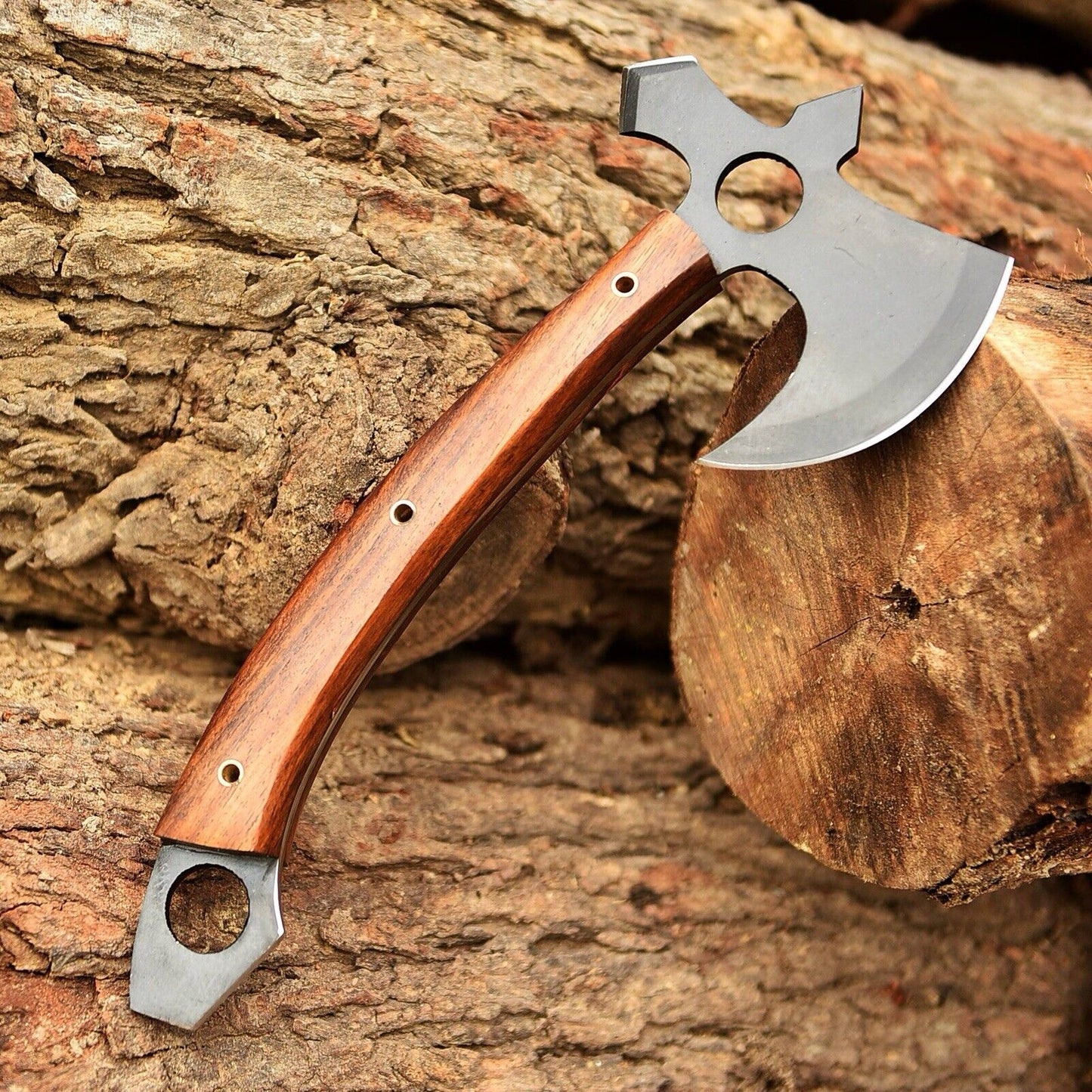 Premium Tactical Tomahawk with Full Tang 1095 Steel Blade & Elegant Rosewood Handle - Korvel