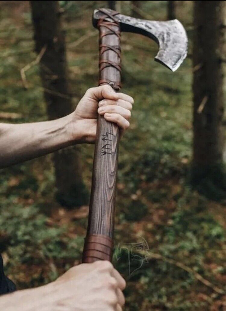 Handcrafted Viking Battle Axe with Premium 1095 Steel Blade & Leather-Wrapped Rosewood Handle - Korvel