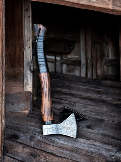 Custom Forged 1095 Steel Battle Axe with Engraved Blade and Ash Wood Handle – Ultimate Warrior's Tool - Korvel