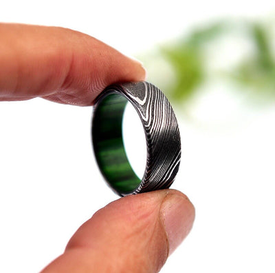 Stunning Handcrafted Damascus Steel Engagement Ring by KBS Knives - Korvel