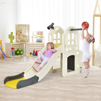 6-In-1 Large Slide Playset with Basketball Hoop - Yellow