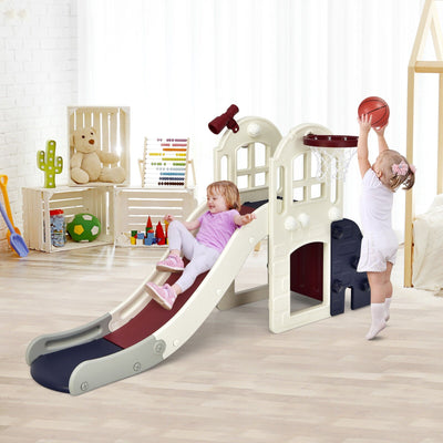 6-In-1 Large Slide Playset for Kids with Basketball Hoop - Blue