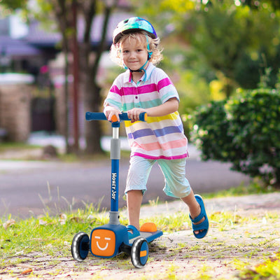Folding Adjustable Kids Scooter with LED Wheels & Emoji Covers - Blue