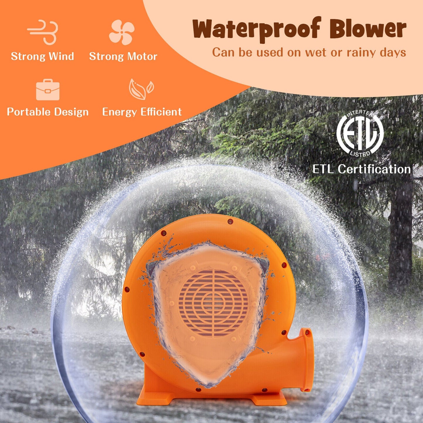 Soplador de Aire de 380W para Inflables con Cable de 25 pies y Enchufe GFCI