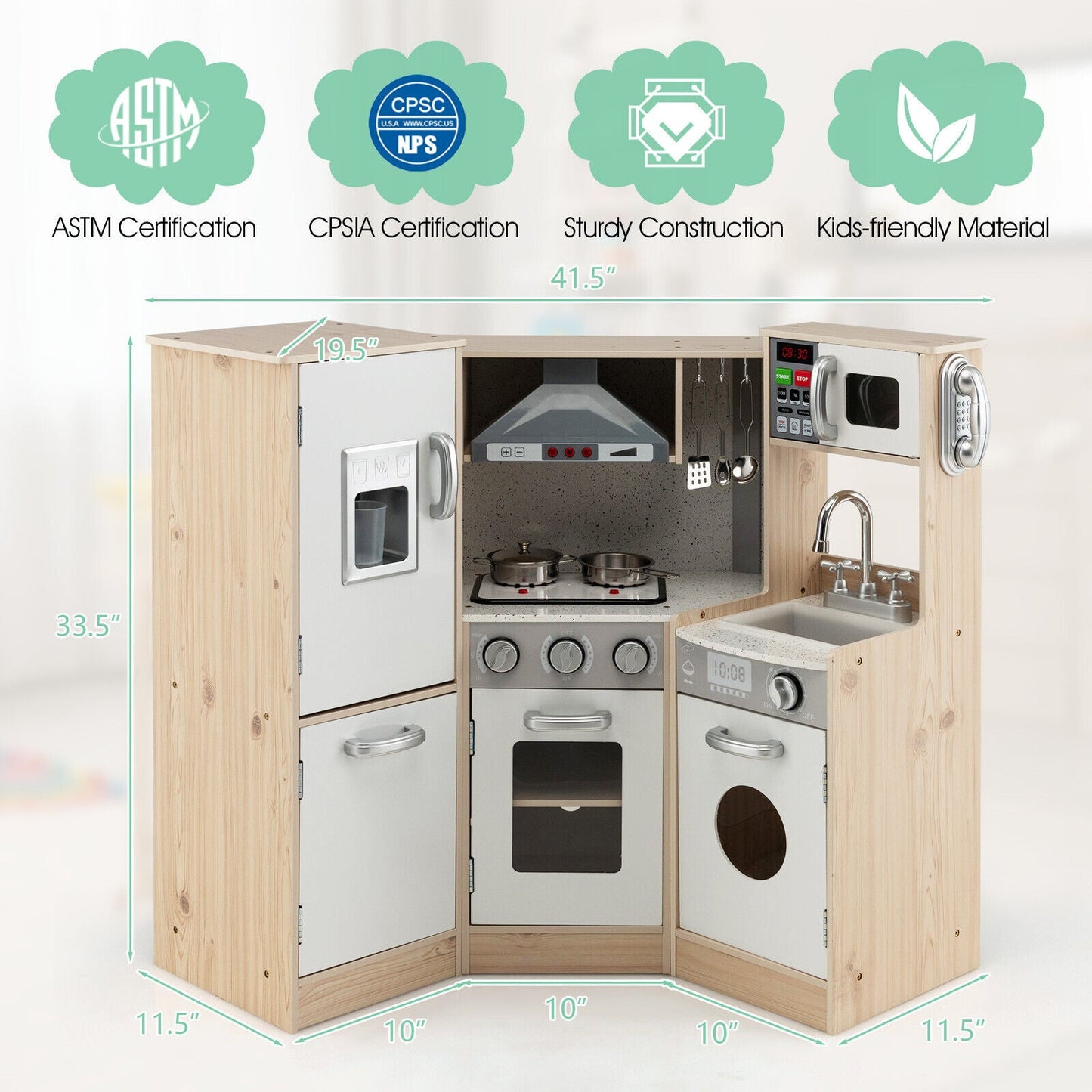 Juego de Cocina de Madera Kids Corner con Accesorios de Cocina
