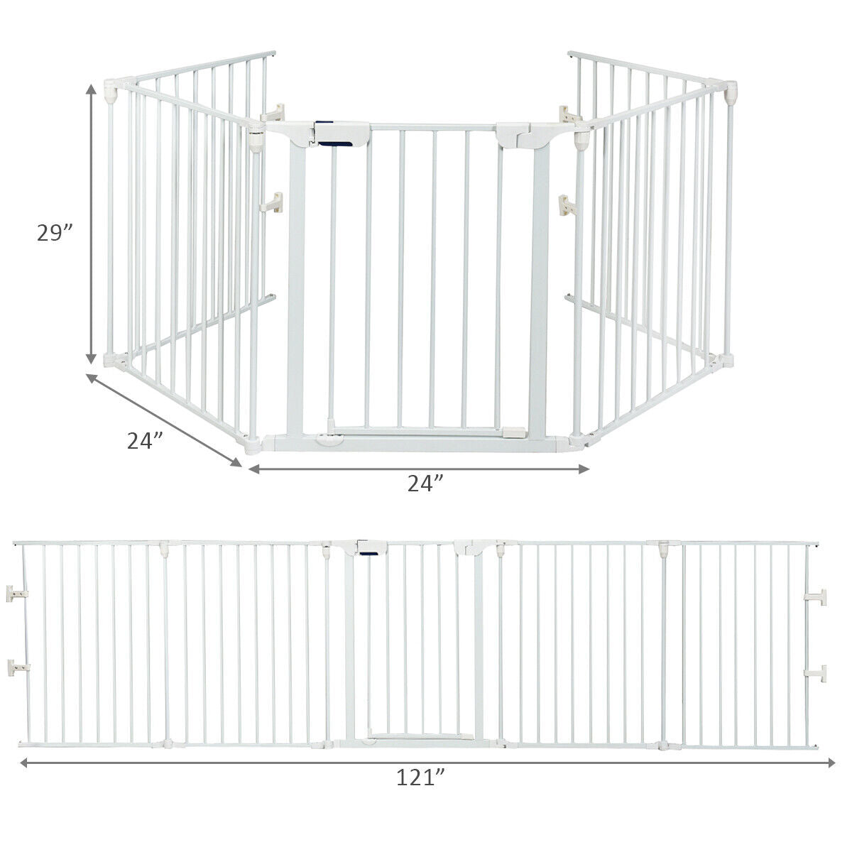 115 Inch 5-Panel Adjustable Fireplace Safety Fence - White