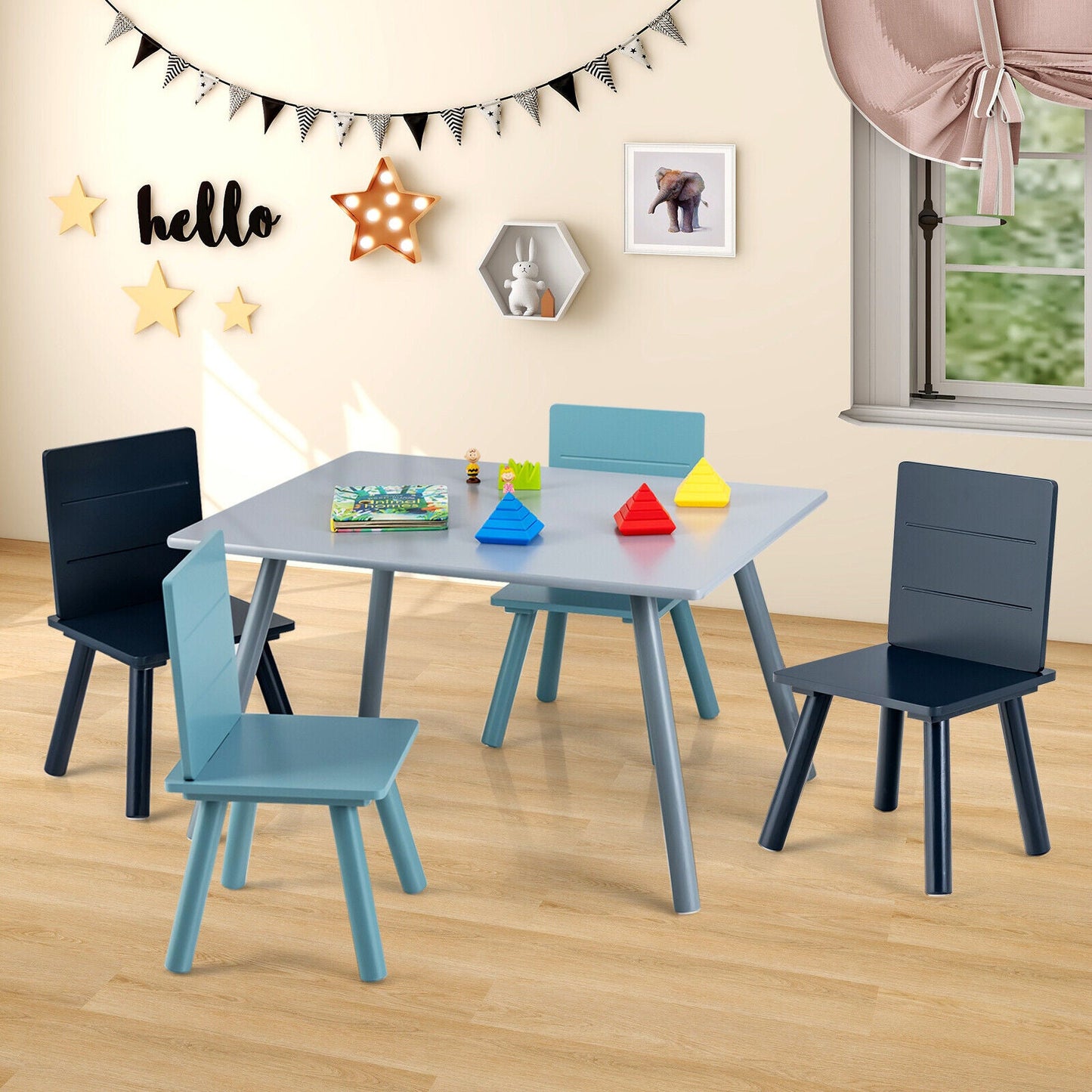 5-Piece Kids Wooden Activity Play Furniture Set - Blue