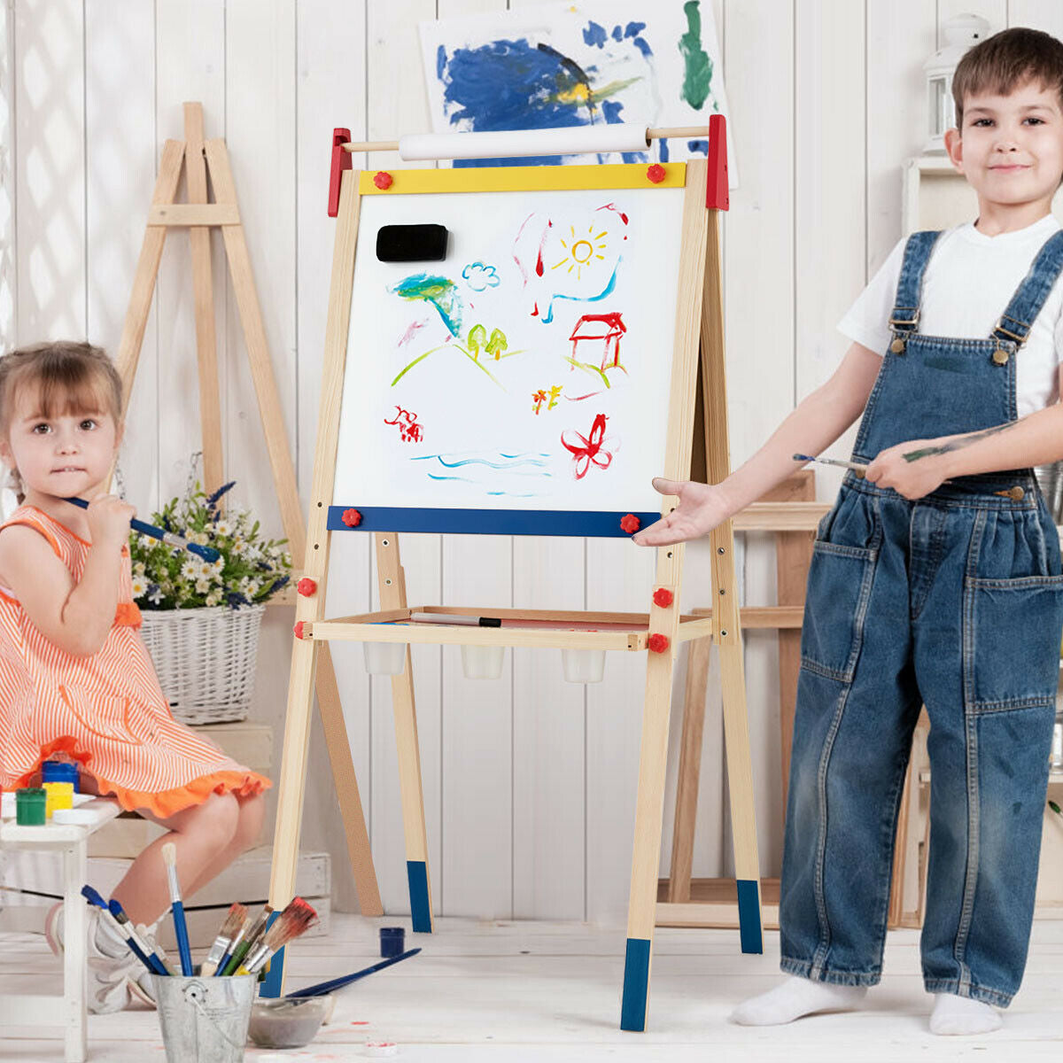 Caballete de Arte Ajustable de Madera Todo en Uno para Niños con Accesorios