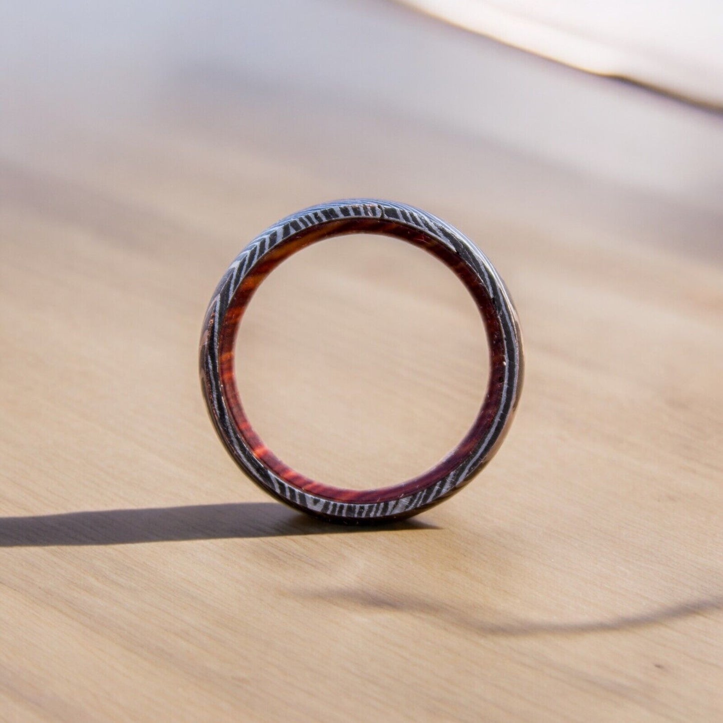Eternal Bond Damascus Steel Unity Ring with Brass and Wood Inlay by KBS Knives - Korvel