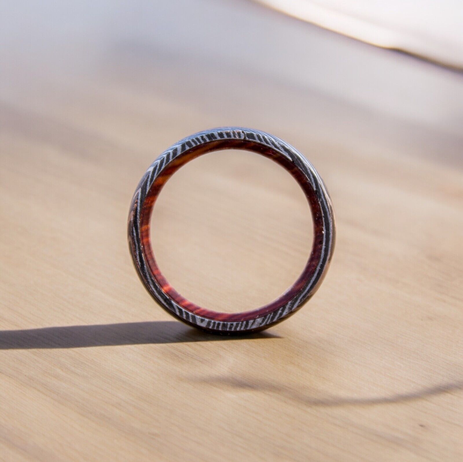 Eternal Bond Damascus Steel Unity Ring with Brass and Wood Inlay by KBS Knives - Korvel