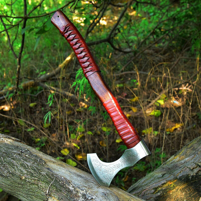 Artisan Crafted Viking Tomahawk Axe - Hand Engraved High Carbon Steel with Rosewood Handle - Korvel