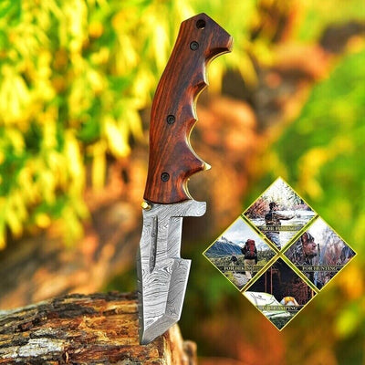 Premium Damascus Folding Pocket Knife - Rosewood Elegance - Korvel
