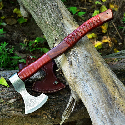 Artisan Crafted Viking Tomahawk Axe - Hand Engraved High Carbon Steel with Rosewood Handle - Korvel