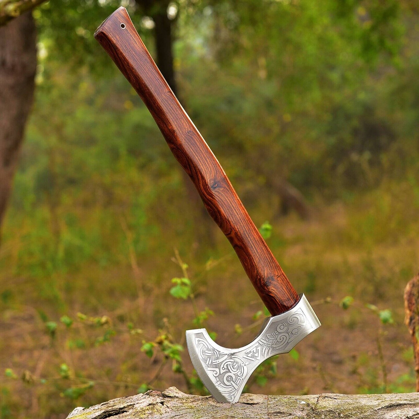 Artisan Crafted Viking Tomahawk Axe - Hand Engraved High Carbon Steel with Rosewood Handle - Korvel