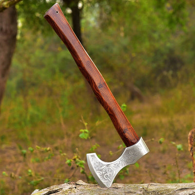 Artisan Crafted Viking Tomahawk Axe - Hand Engraved High Carbon Steel with Rosewood Handle - Korvel