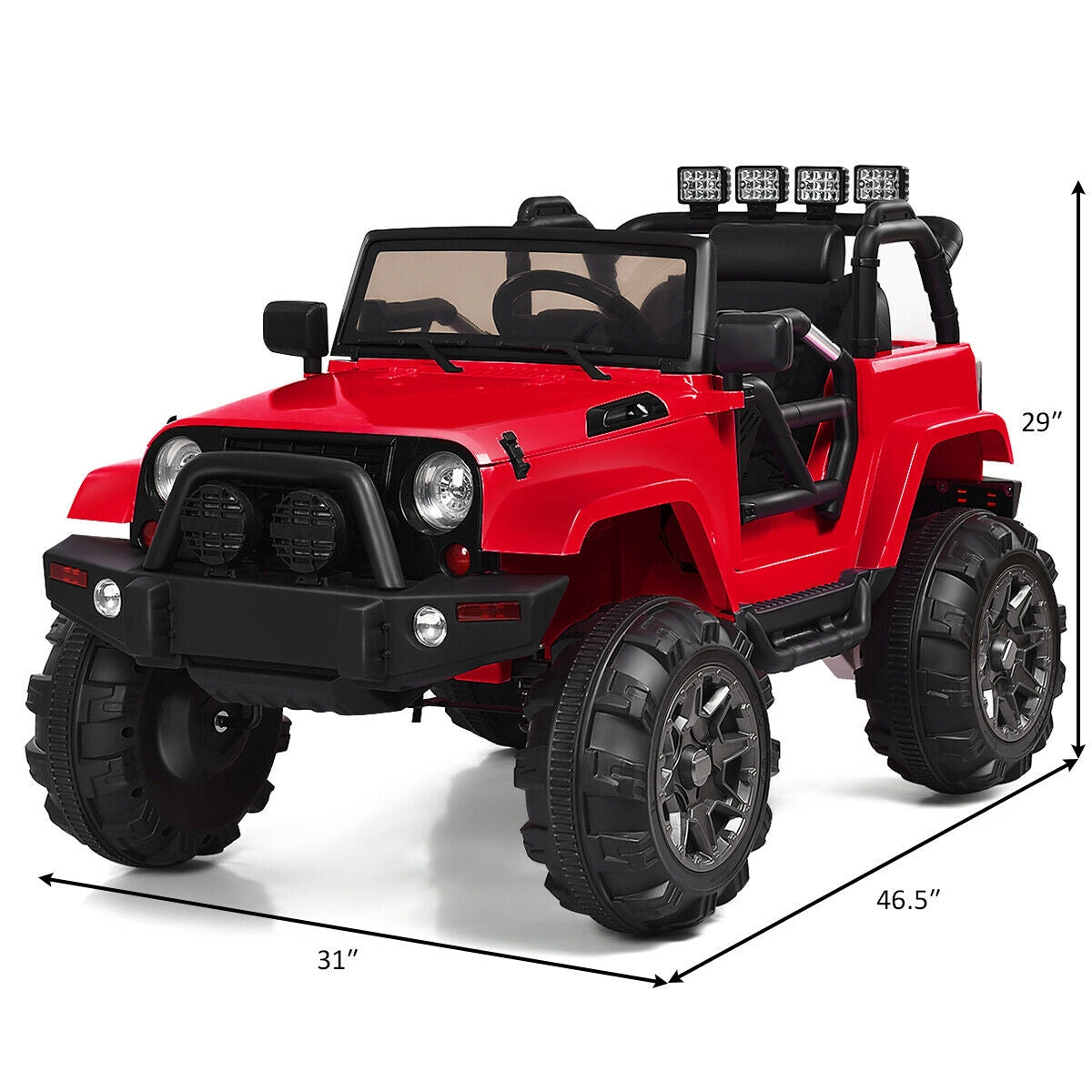 12V Kids Remote Control Riding Truck Car with LED Lights - Red
