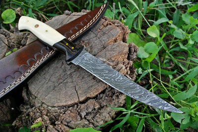 Exquisite 11-Inch Custom Damascus Steel Fillet Knife with Wenge Wood & Bone Handle - Korvel