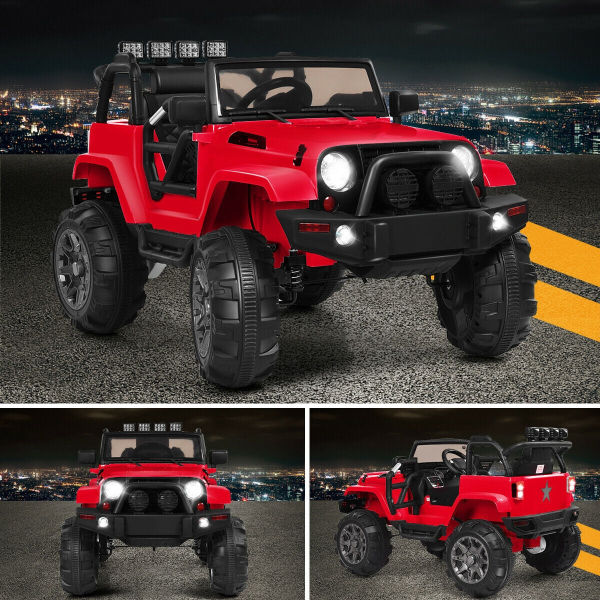 12V Kids Remote Control Riding Truck Car with LED Lights - Red