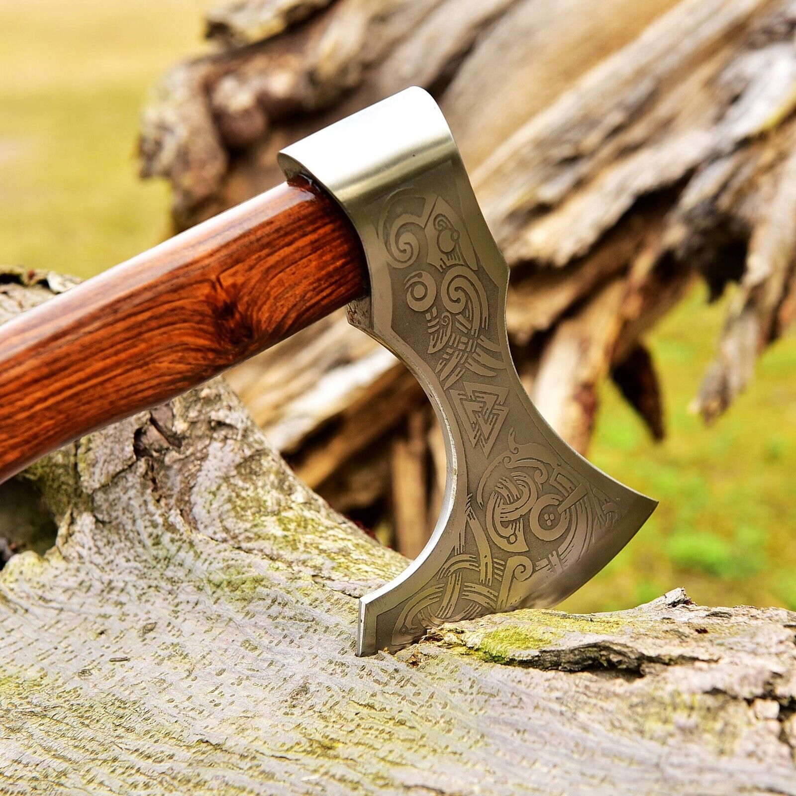 Artisan Crafted Viking Tomahawk Axe - Hand Engraved High Carbon Steel with Rosewood Handle - Korvel