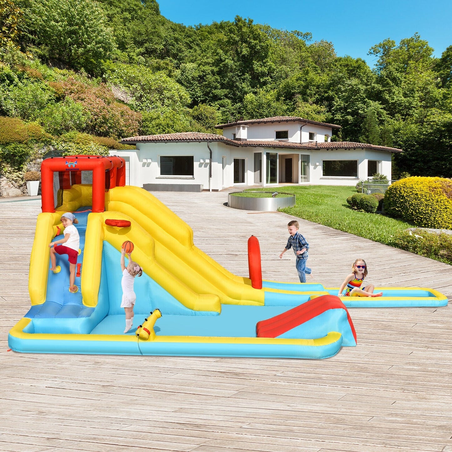 Parque Acuático Inflable de Doble Tobogán con Soplador de Aire