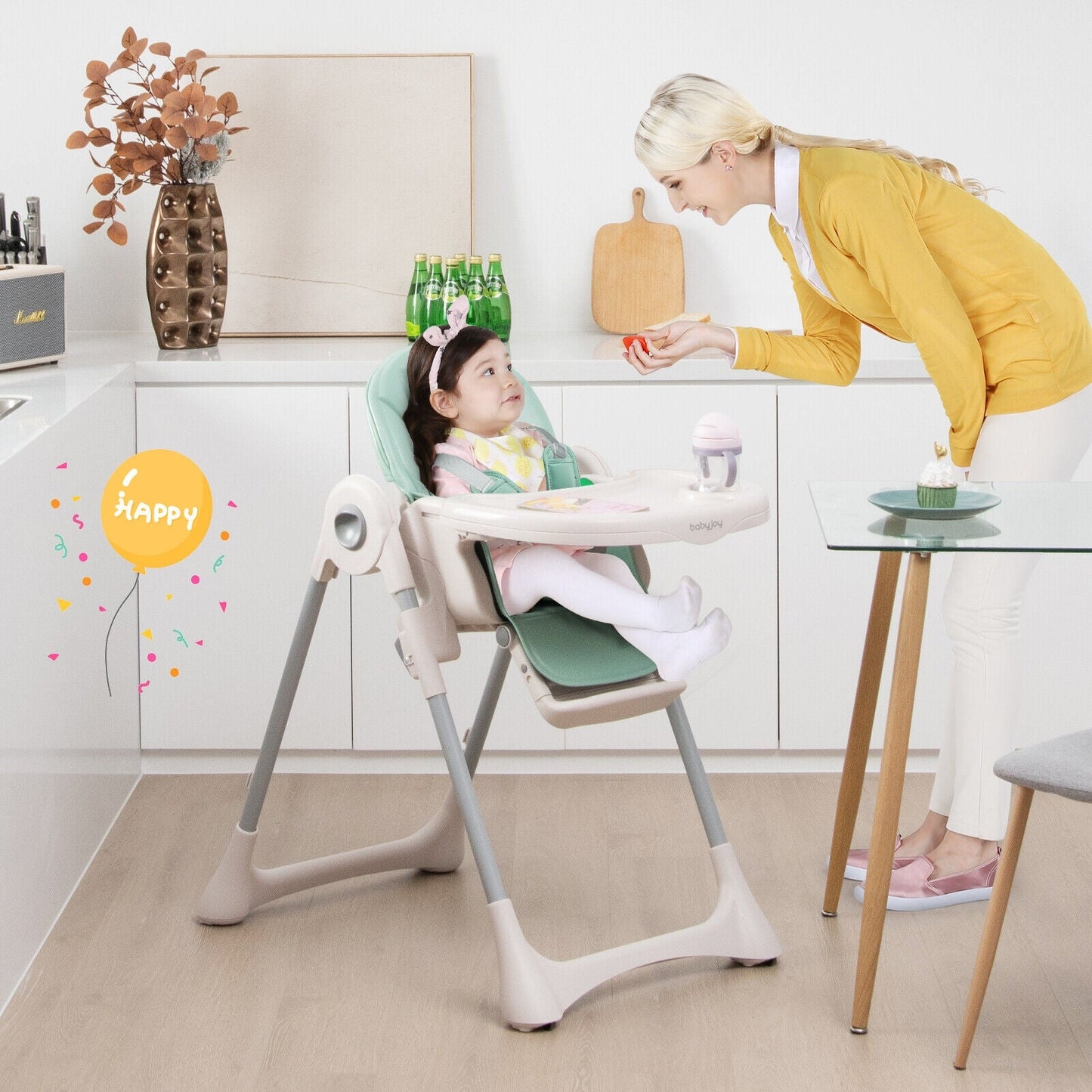 Adjustable Baby Folding High Chair - Green