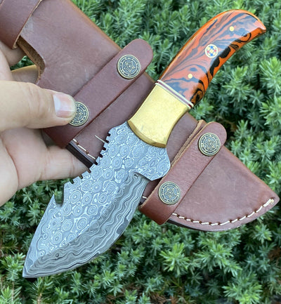 Premium Custom Damascus Steel Guthook Hunting Knife - Korvel