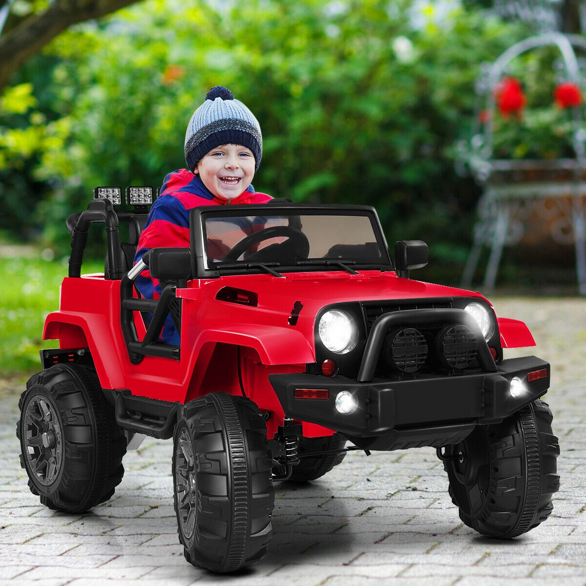 12V Kids Remote Control Riding Truck Car with LED Lights - Red