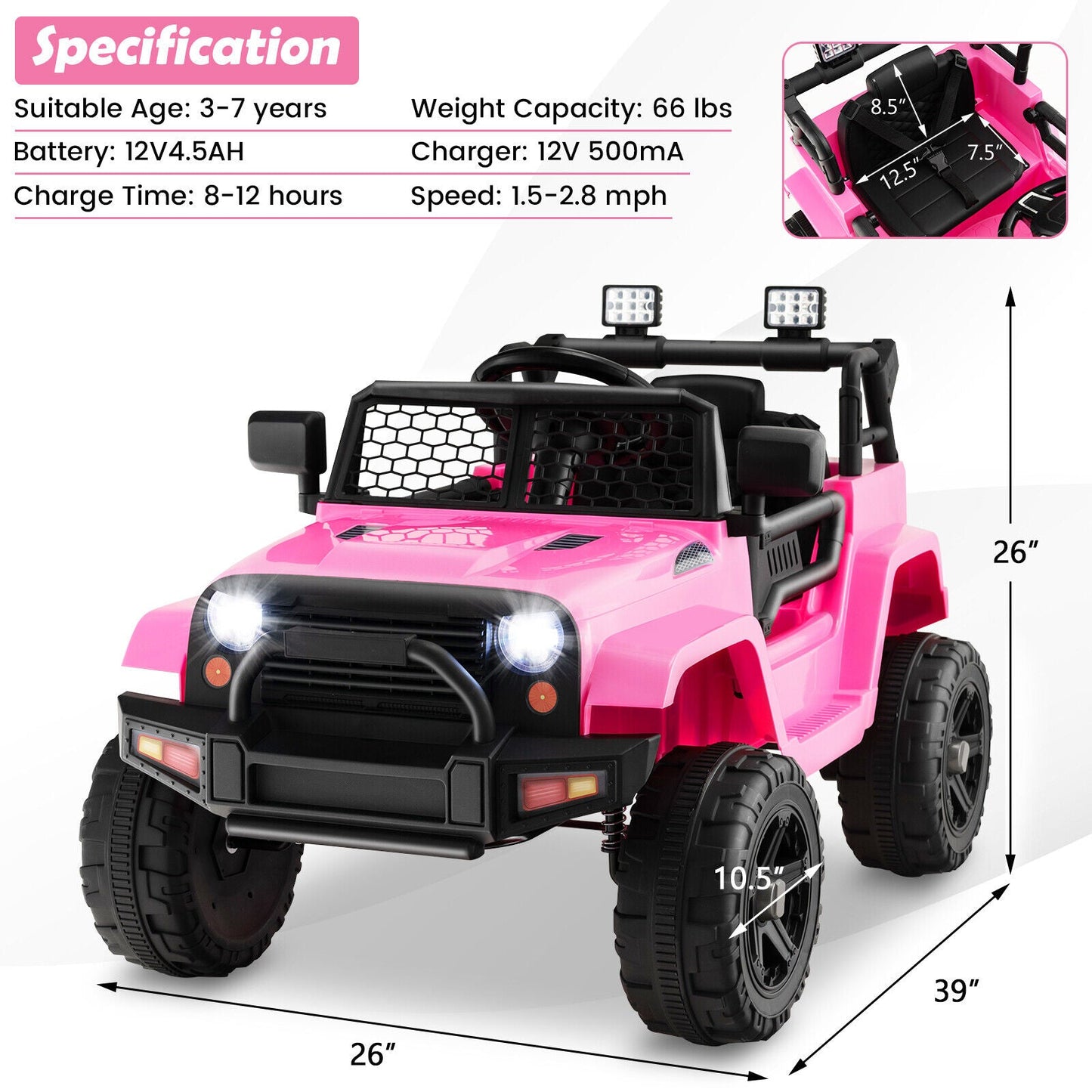 Camion pour enfants 12V avec télécommande - Rose
