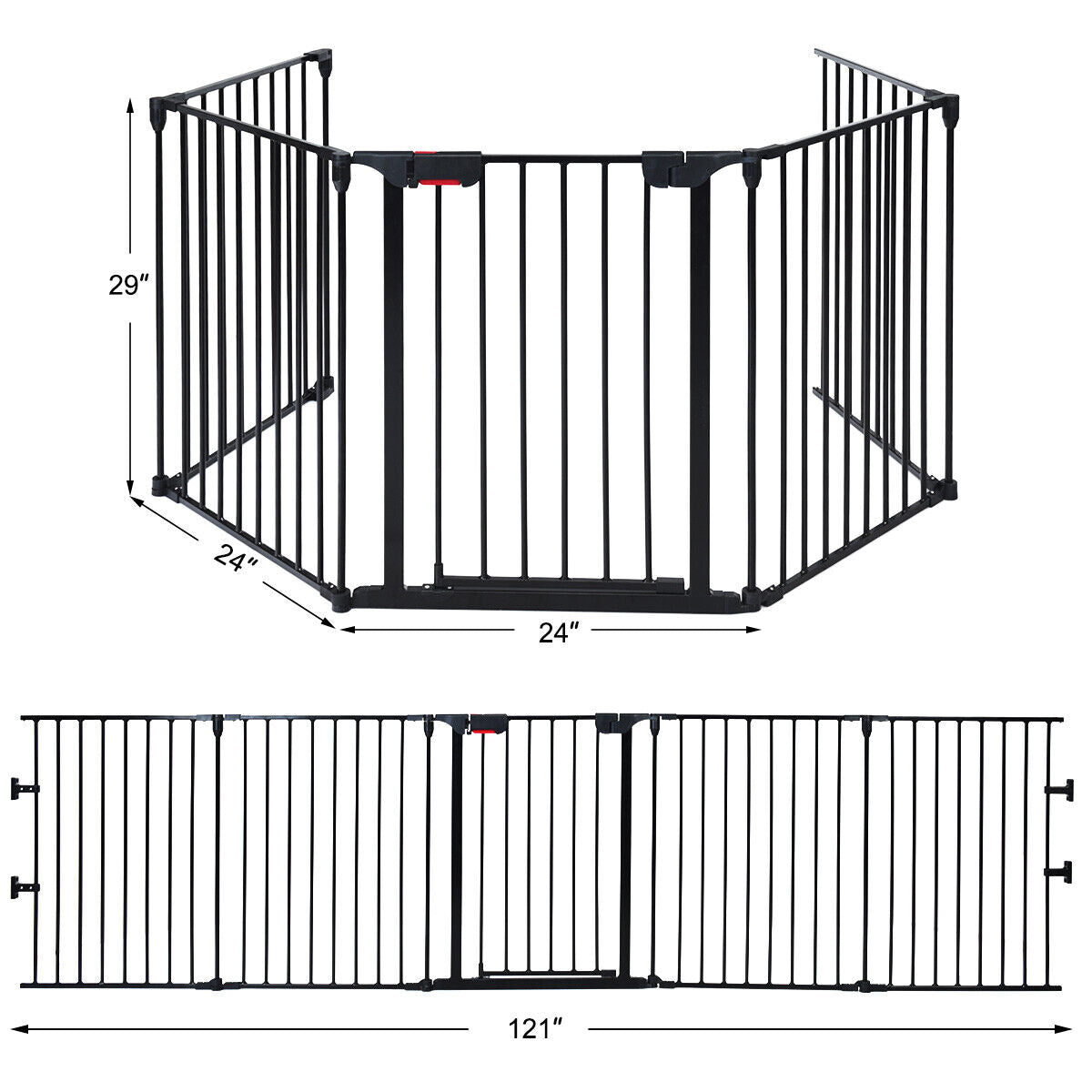 115 Inch 5 Panel Adjustable Fireplace Fence - Black