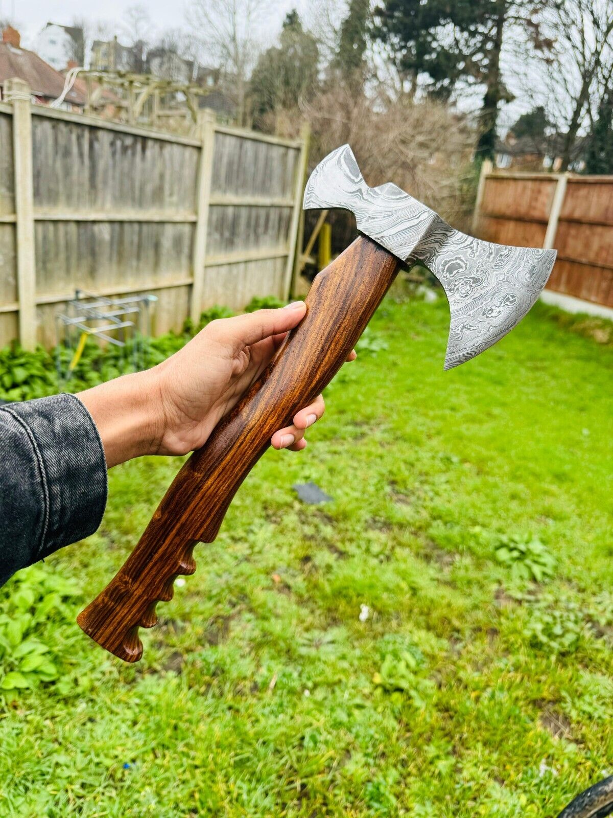 Handcrafted Damascus Steel Tomahawk Axe – "Rosewood Valor" Edition - Korvel