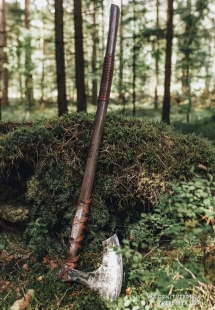 Handcrafted Viking Battle Axe with Premium 1095 Steel Blade & Leather-Wrapped Rosewood Handle - Korvel