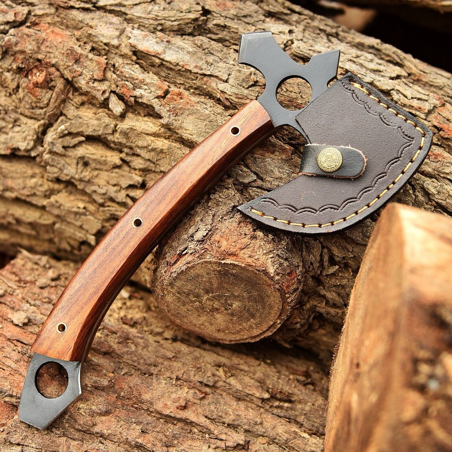 Premium Tactical Tomahawk with Full Tang 1095 Steel Blade & Elegant Rosewood Handle - Korvel