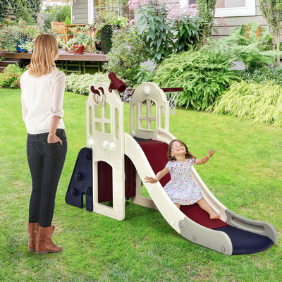 6-In-1 Large Slide Playset for Kids with Basketball Hoop - Blue