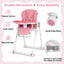 Premium Foldable Baby High Chair with Lockable Wheels - Pink
