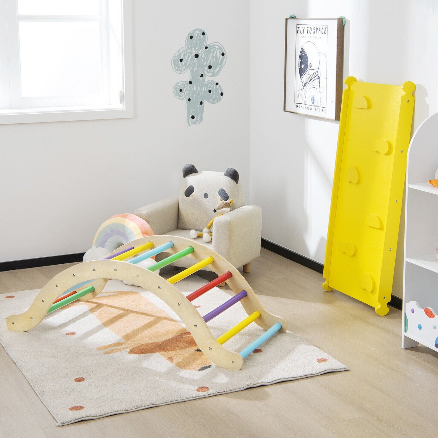 3-in-1 Kids Climber Set - Wooden Arch Triangle Rocker