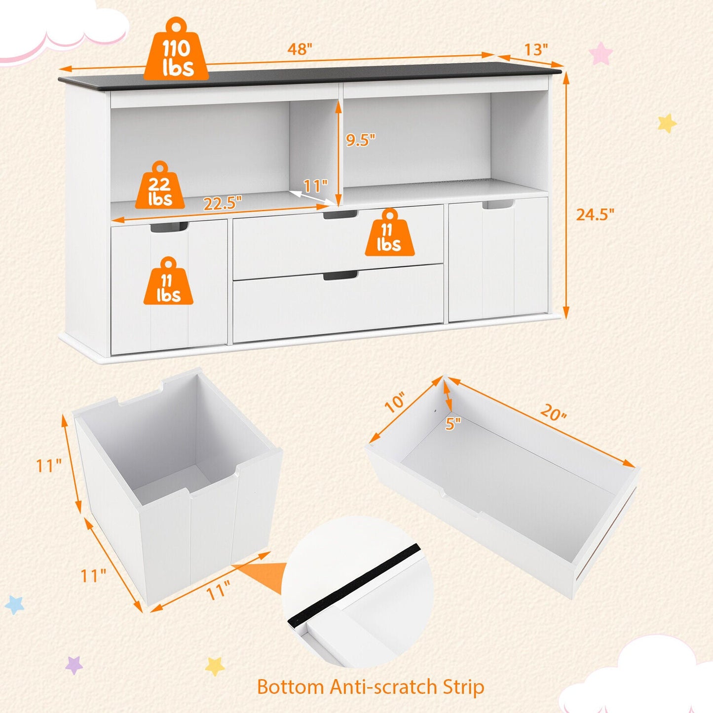 Kids Toy Storage Organizer with Blackboard Top - 4 Drawers