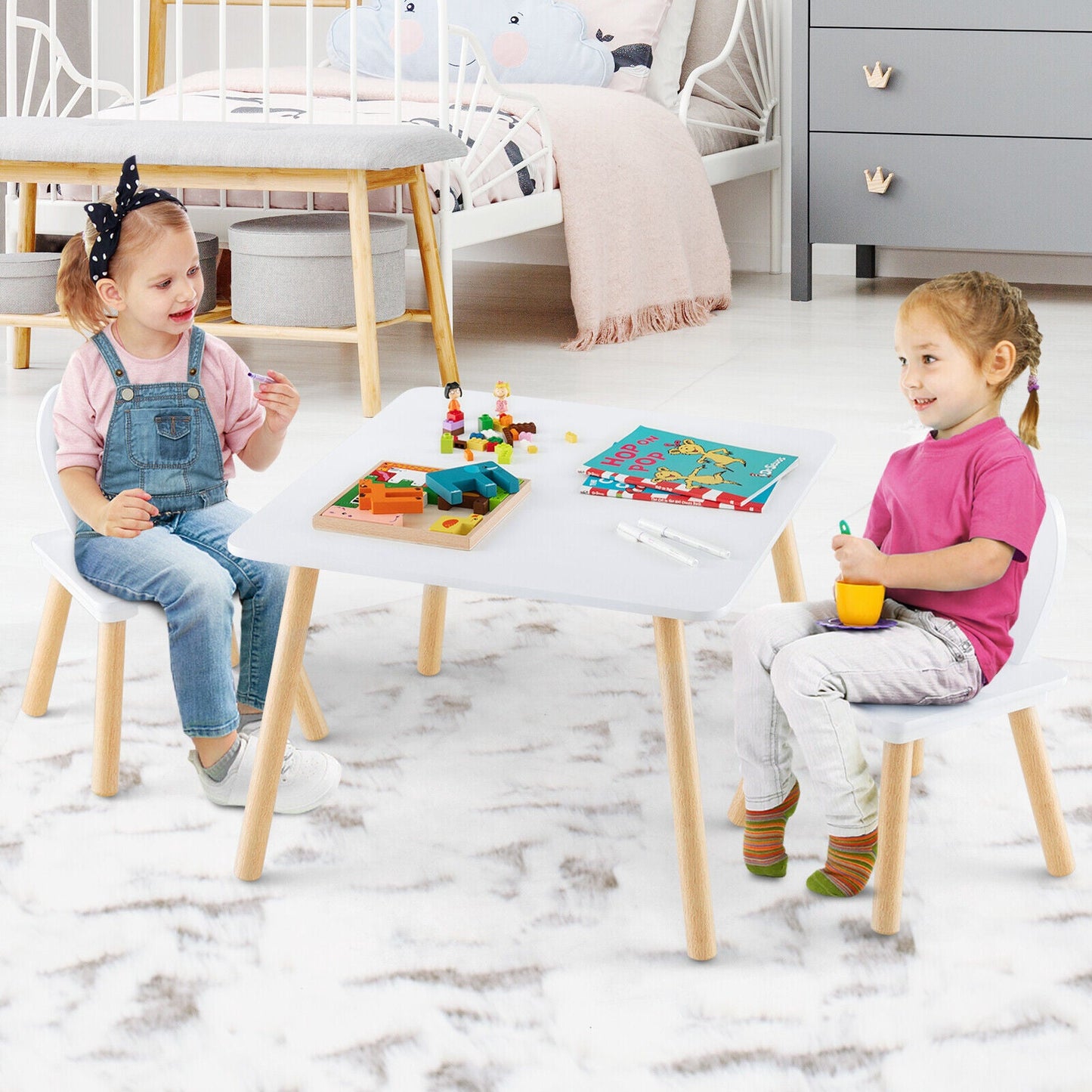 Ensemble de table et chaises pour enfants 3 pièces - Blanc