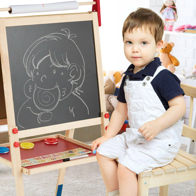 All-in-One Adjustable Wooden Kid's Art Easel with Accessories