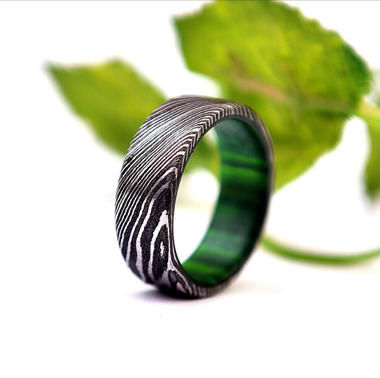 Stunning Handcrafted Damascus Steel Engagement Ring by KBS Knives - Korvel