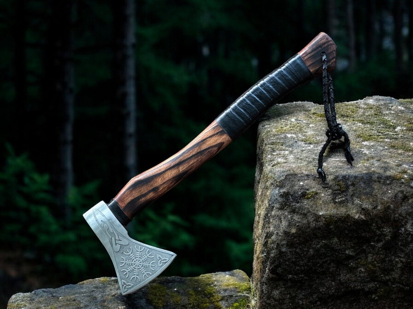 Custom Forged 1095 Steel Battle Axe with Engraved Blade and Ash Wood Handle – Ultimate Warrior's Tool - Korvel