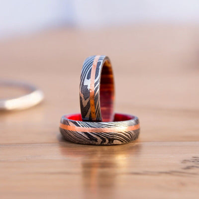 Eternal Bond Damascus Steel Unity Ring with Brass and Wood Inlay by KBS Knives - Korvel