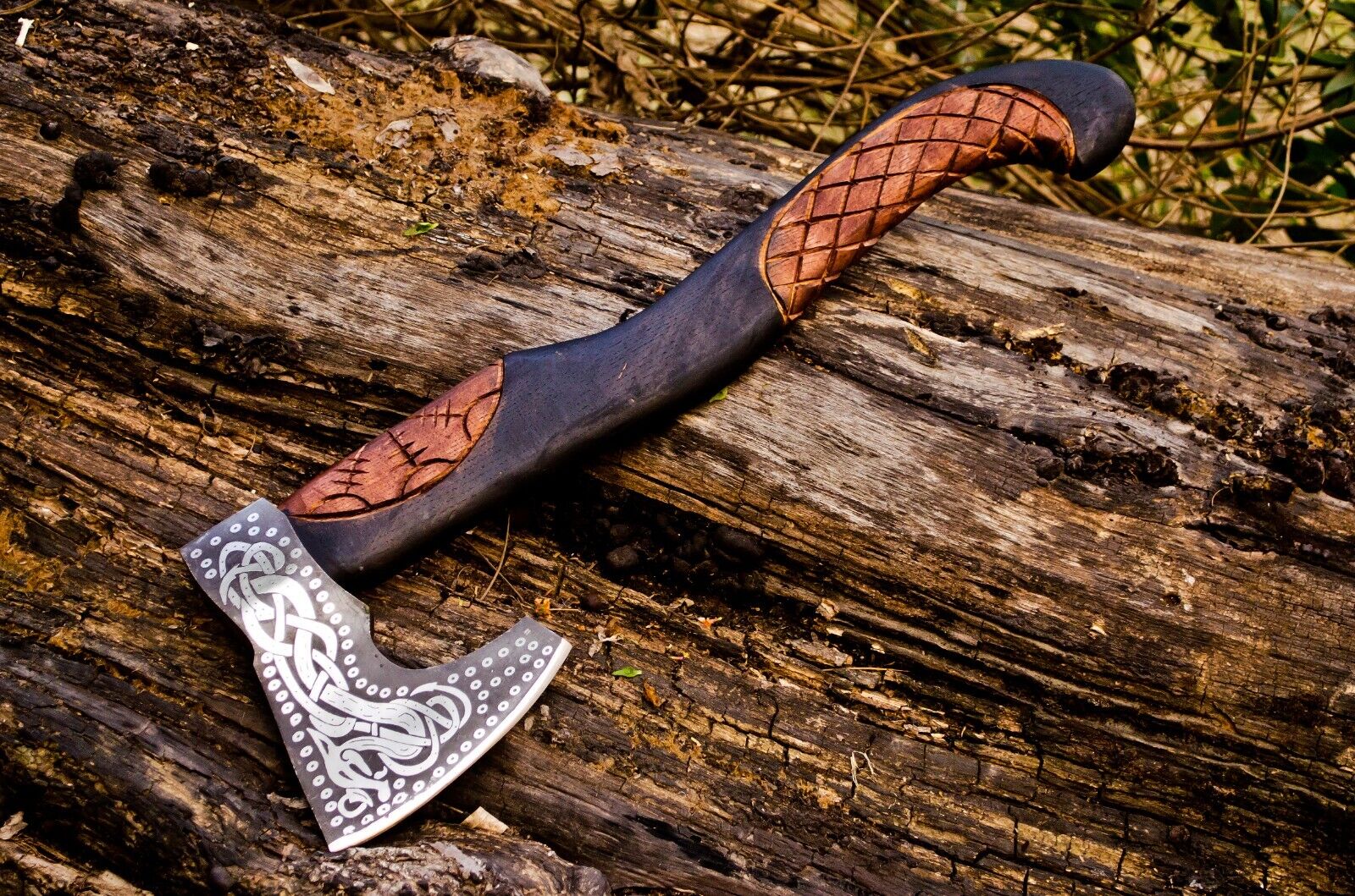Exquisite Handcrafted Battle Axe with Engraved 1095 Steel Blade & Elegant Rosewood Handle – KBS Knives Store - Korvel