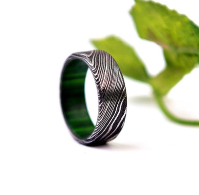 Stunning Handcrafted Damascus Steel Engagement Ring by KBS Knives - Korvel